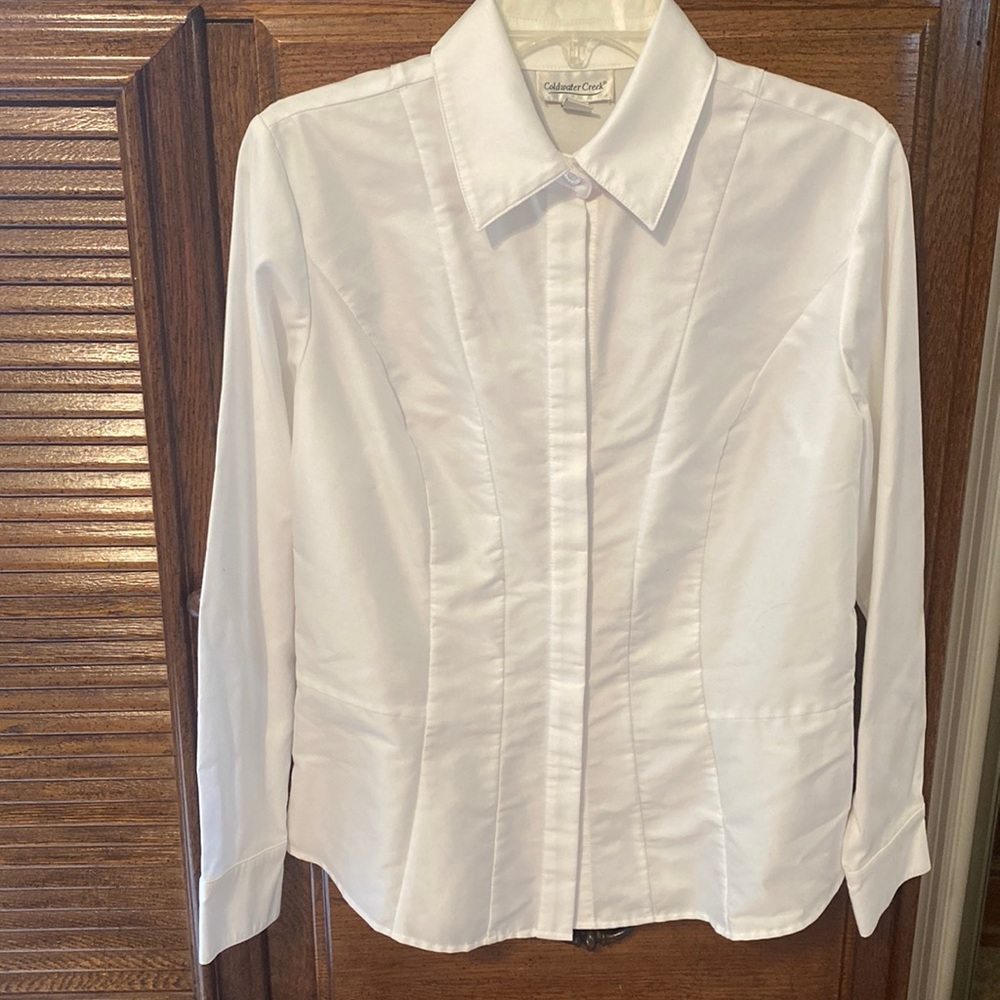 Coldwater Creek Blouse with hidden buttons and detail bodice seams